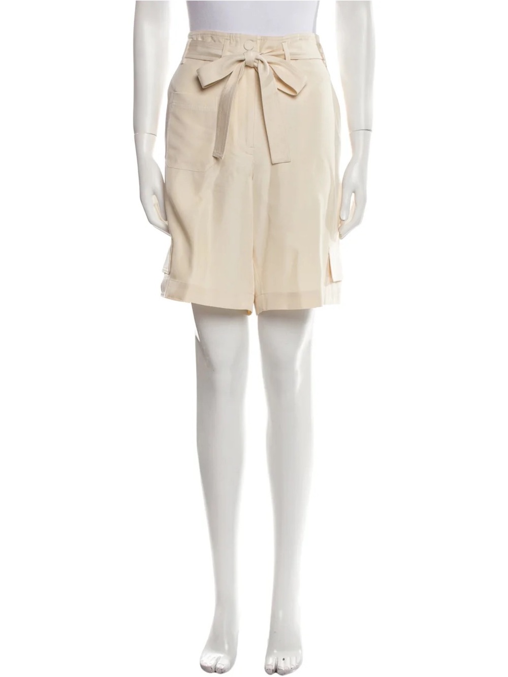 Helmut Lang Cream High-Waist Tie-Belt Bermuda Shorts